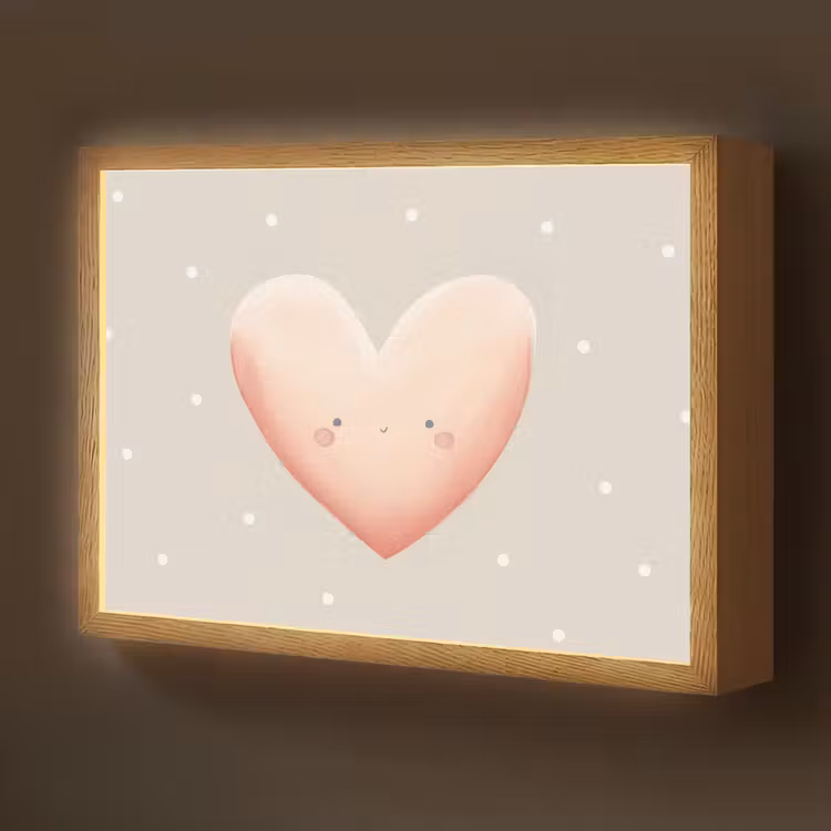 Hart - Gezicht - Roze - Stippen Light Box met batterij (Wandlamp kind) middel -z3d_website