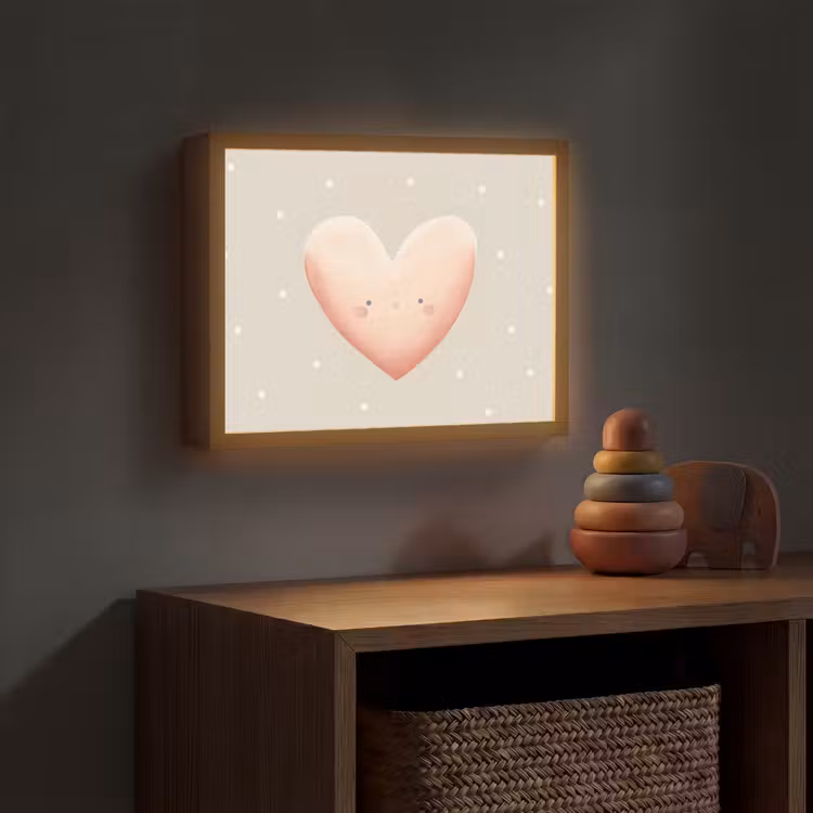Hart - Gezicht - Roze - Stippen Light Box met batterij (Wandlamp kind) middel -sfeer5_kind
