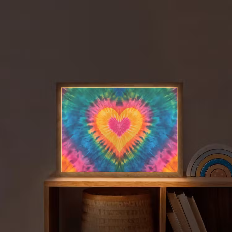 Hart - Tie Dye - Kleurrijk Light Box met batterij (Wandlamp kind) middel -sfeer1_kind
