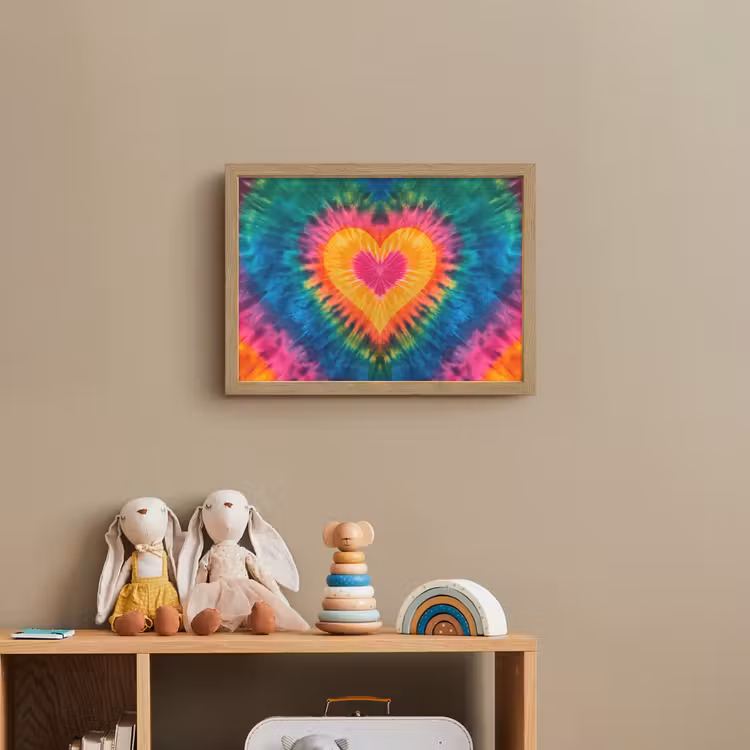 Hart - Tie Dye - Kleurrijk Light Box met batterij (Wandlamp kind) middel -sfeer2_kind