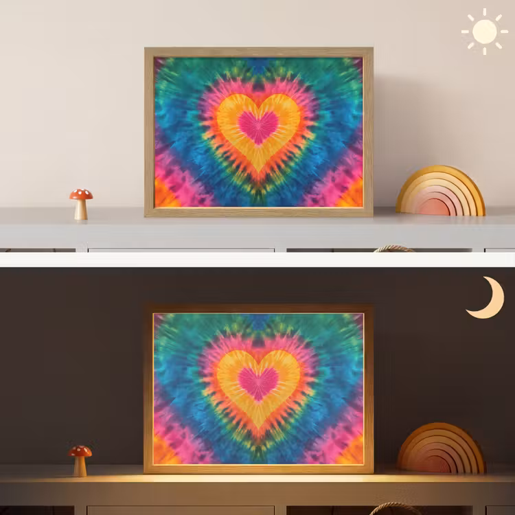 Hart - Tie Dye - Kleurrijk Light Box met batterij (Wandlamp kind) middel -sfeer3_kind
