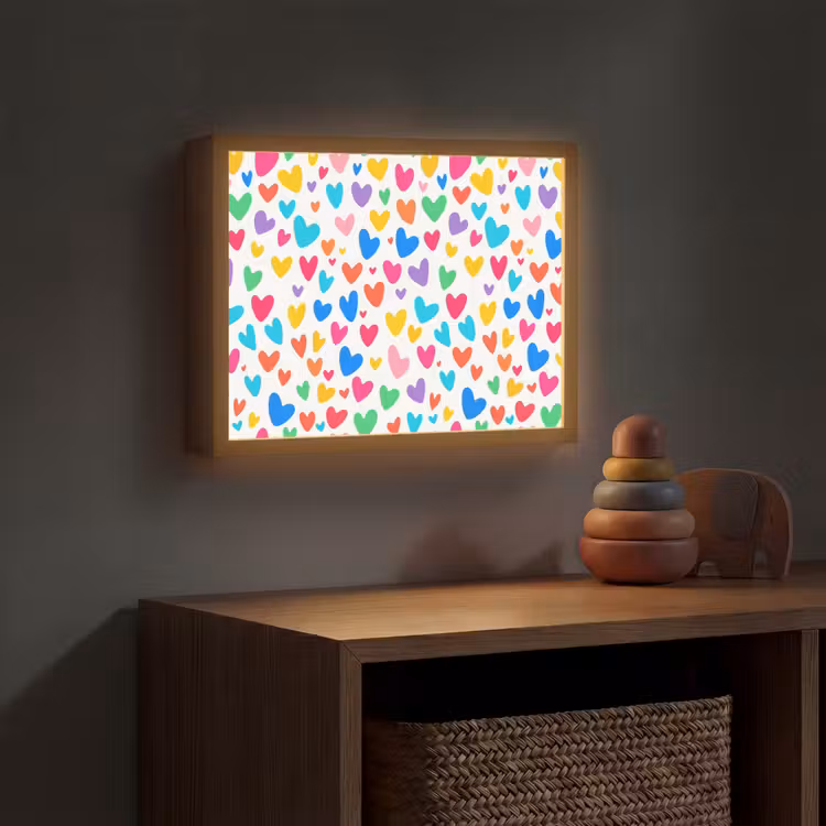 Hartjes - Kleurrijk - Patroon - Levendig Light Box met batterij (Wandlamp kind) middel -sfeer5_kind