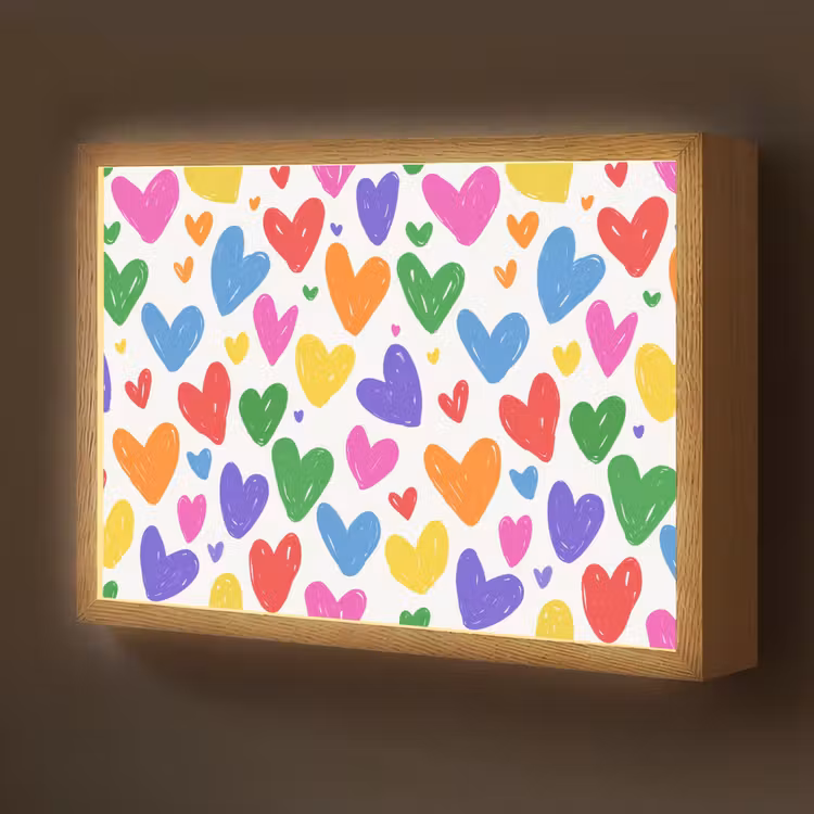 Hartjes - Patroon - Kleurrijk Light Box met batterij (Wandlamp kind) middel -z3d_website