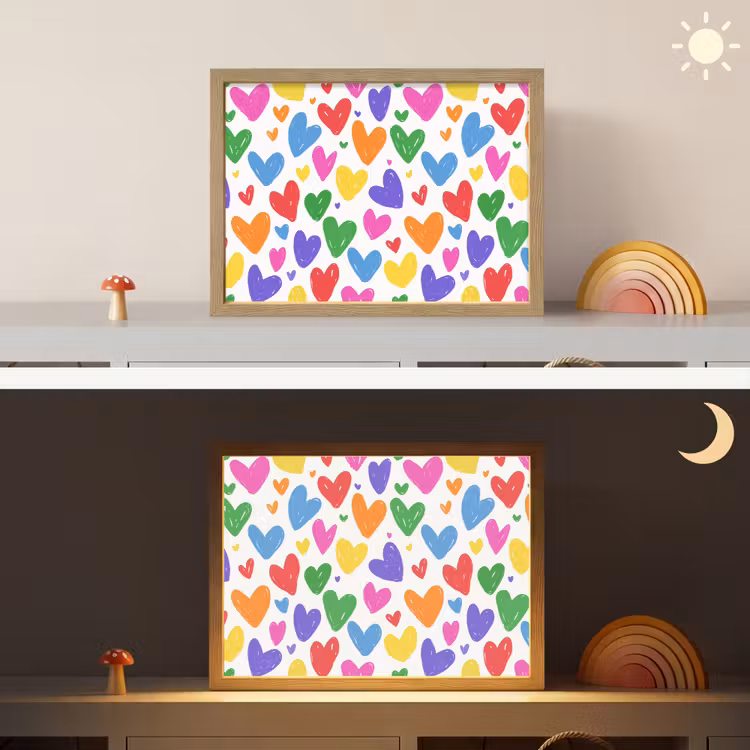 Hartjes - Patroon - Kleurrijk Light Box met batterij (Wandlamp kind) middel -sfeer3_kind