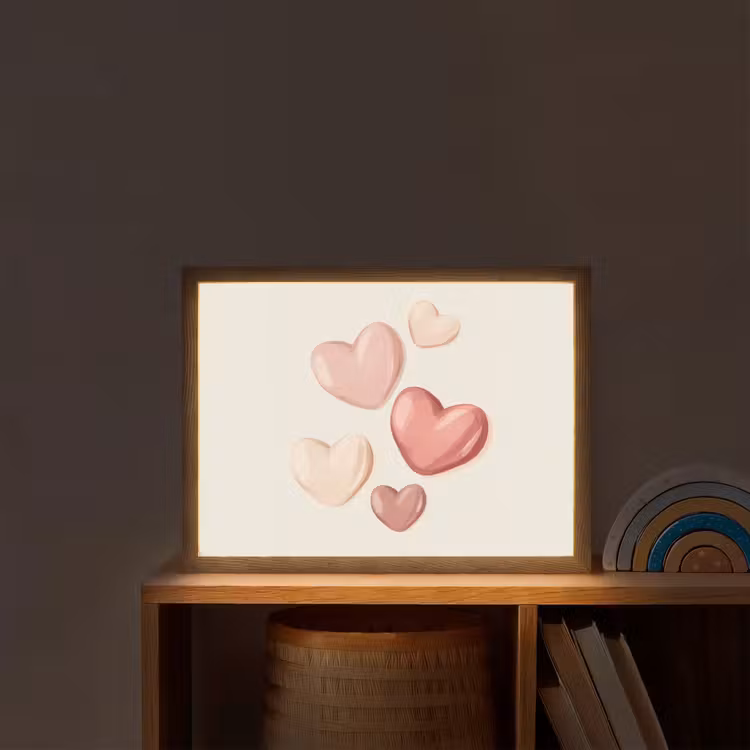 Harten - Rood - Roze - Zwevend Light Box met batterij (Wandlamp kind) middel -sfeer1_kind