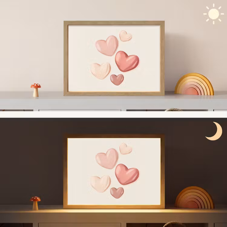 Harten - Rood - Roze - Zwevend Light Box met batterij (Wandlamp kind) middel -sfeer3_kind