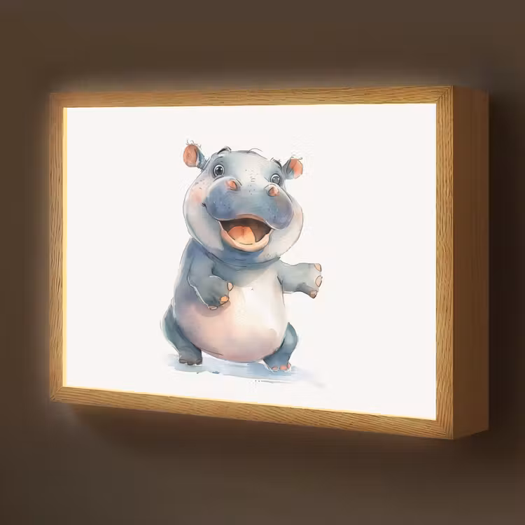 Nijlpaard - Baby dier - Dieren Light Box met batterij (Wandlamp kind) middel -z3d_website