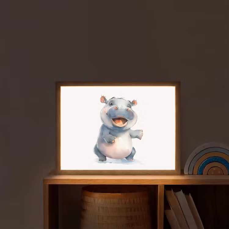 Nijlpaard - Baby dier - Dieren Light Box met batterij (Wandlamp kind) middel -sfeer1_kind