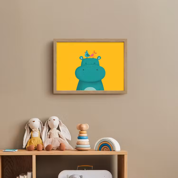 Nijlpaard - Vogels - Groen - Geel Light Box met batterij (Wandlamp kind) middel -sfeer2_kind