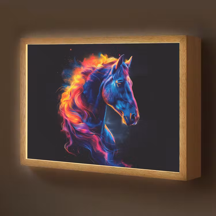 Paard - Dier - Rook - Zwart - Kleuren Light Box met batterij (Wandlamp kind) middel -z3d_website