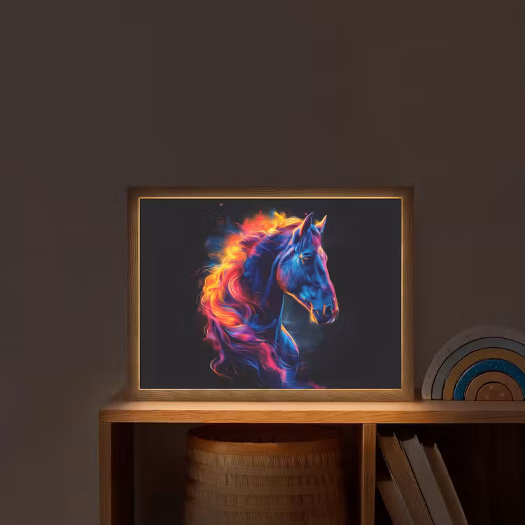 Paard - Dier - Rook - Zwart - Kleuren Light Box met batterij (Wandlamp kind) middel -sfeer1_kind