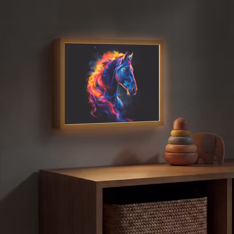 Paard - Dier - Rook - Zwart - Kleuren Light Box met batterij (Wandlamp kind) middel -sfeer5_kind