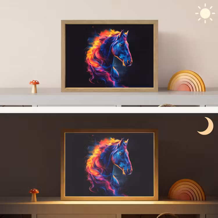 Paard - Dier - Rook - Zwart - Kleuren Light Box met batterij (Wandlamp kind) middel -sfeer3_kind