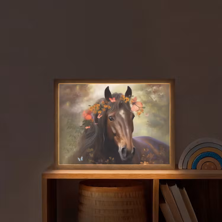 Paard - Dieren - Bloemen - Bos - Vlinder Light Box met batterij (Wandlamp kind) middel -sfeer1_kind