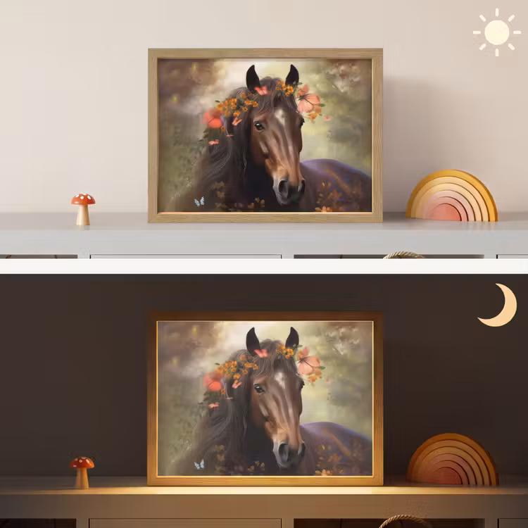 Paard - Dieren - Bloemen - Bos - Vlinder Light Box met batterij (Wandlamp kind) middel -sfeer3_kind