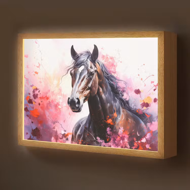 Paard - Dieren - Meisje - Roze Light Box met batterij (Wandlamp kind) middel -z3d_website