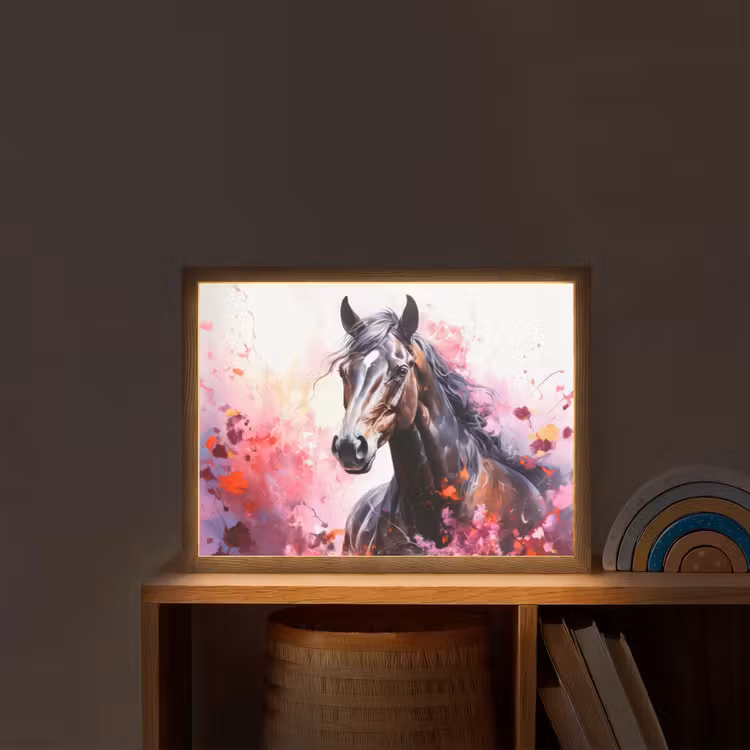 Paard - Dieren - Meisje - Roze Light Box met batterij (Wandlamp kind) middel -sfeer1_kind