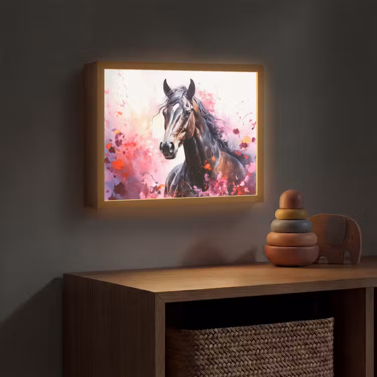 Paard - Dieren - Meisje - Roze Light Box met batterij (Wandlamp kind) middel -sfeer5_kind
