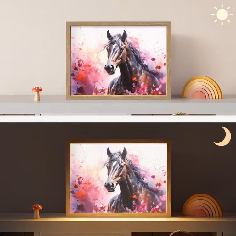 Paard - Dieren - Meisje - Roze Light Box met batterij (Wandlamp kind) middel -sfeer3_kind