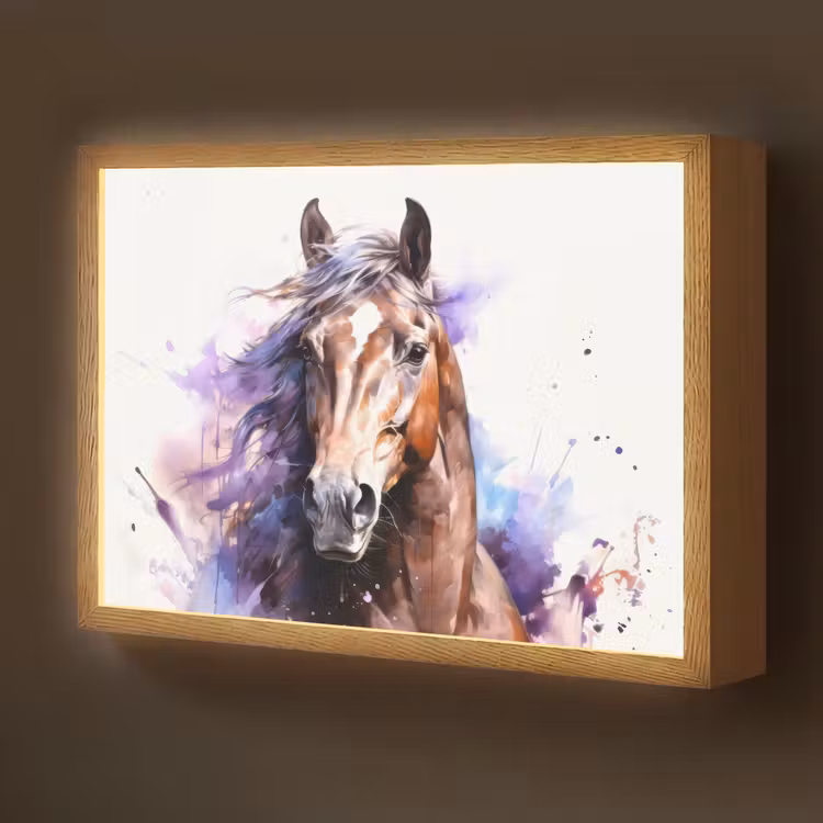 Paard - Dieren - Meisjes - Paars - Bruin Light Box met batterij (Wandlamp kind) middel -z3d_website