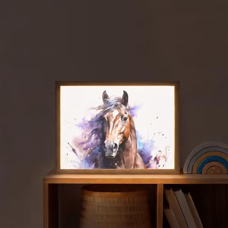 Paard - Dieren - Meisjes - Paars - Bruin Light Box met batterij (Wandlamp kind) middel -sfeer1_kind