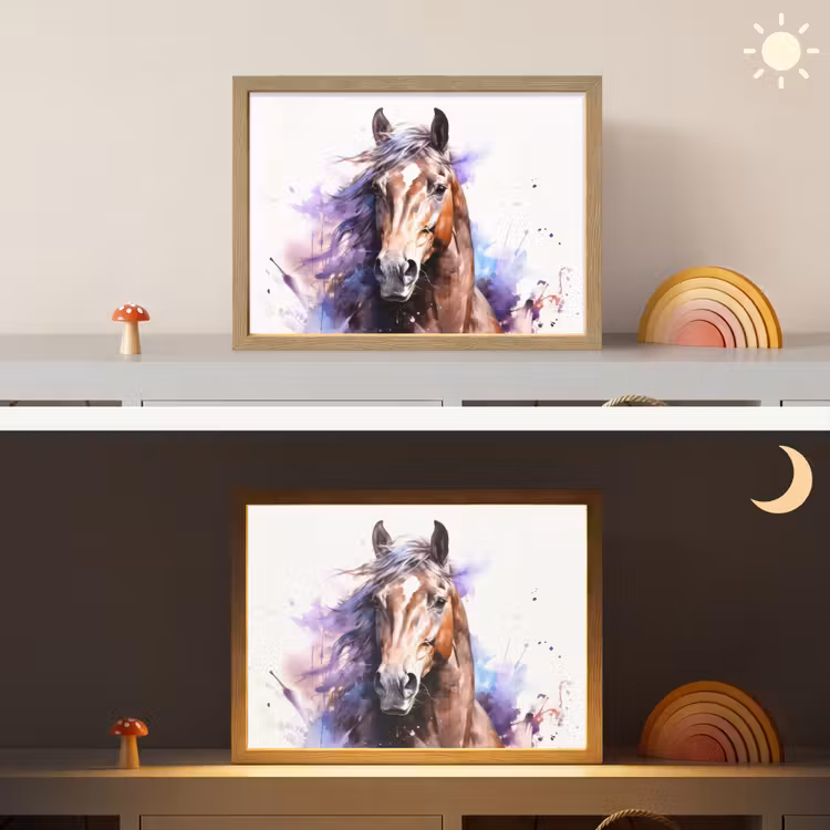 Paard - Dieren - Meisjes - Paars - Bruin Light Box met batterij (Wandlamp kind) middel -sfeer3_kind