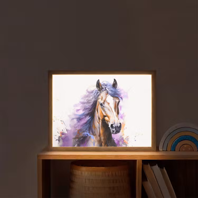 Paard - Dieren - Meiden - Paars - Bruin Light Box met batterij (Wandlamp kind) middel -sfeer1_kind
