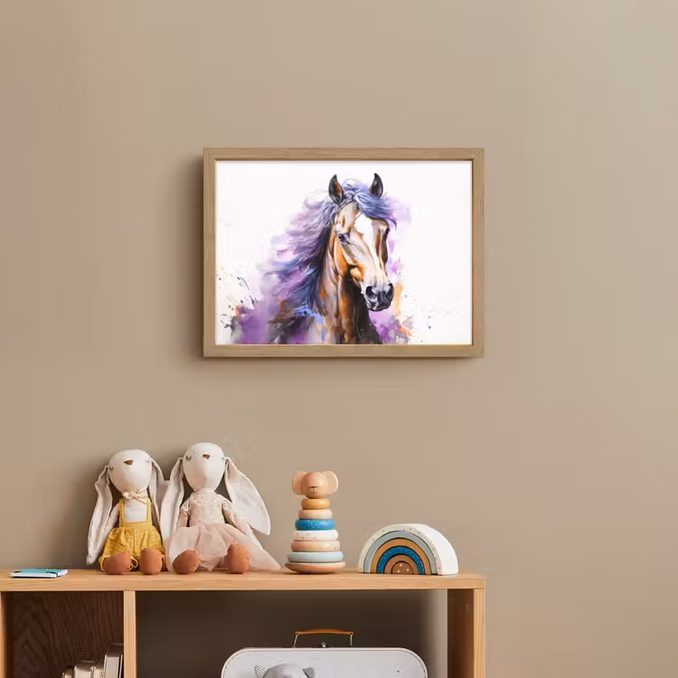 Paard - Dieren - Meiden - Paars - Bruin Light Box met batterij (Wandlamp kind) middel -sfeer2_kind
