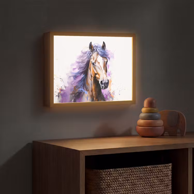 Paard - Dieren - Meiden - Paars - Bruin Light Box met batterij (Wandlamp kind) middel -sfeer5_kind