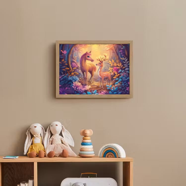 Paard - Hert - Sprookjesbos - Paars Light Box met batterij (Wandlamp kind) middel -sfeer2_kind
