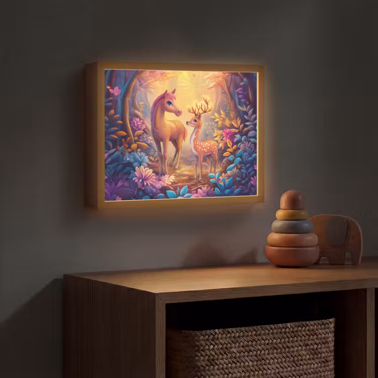 Paard - Hert - Sprookjesbos - Paars Light Box met batterij (Wandlamp kind) middel -sfeer5_kind