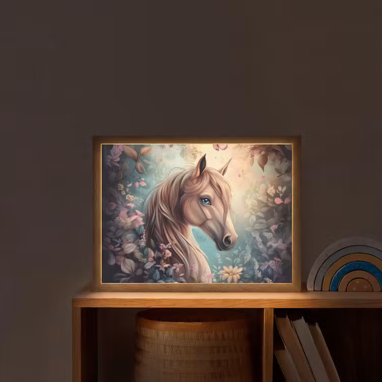 Paard - Bloemen - Vlinders Light Box met batterij (Wandlamp kind) middel -sfeer1_kind