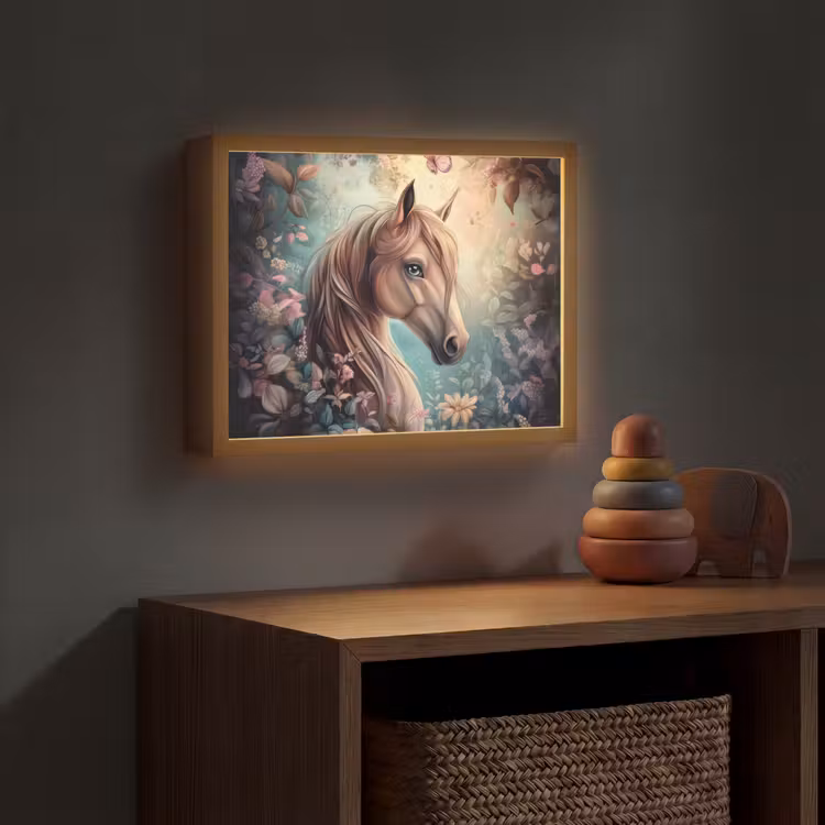 Paard - Bloemen - Vlinders Light Box met batterij (Wandlamp kind) middel -sfeer5_kind