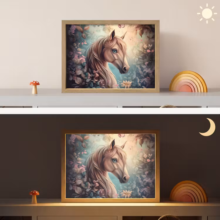 Paard - Bloemen - Vlinders Light Box met batterij (Wandlamp kind) middel -sfeer3_kind