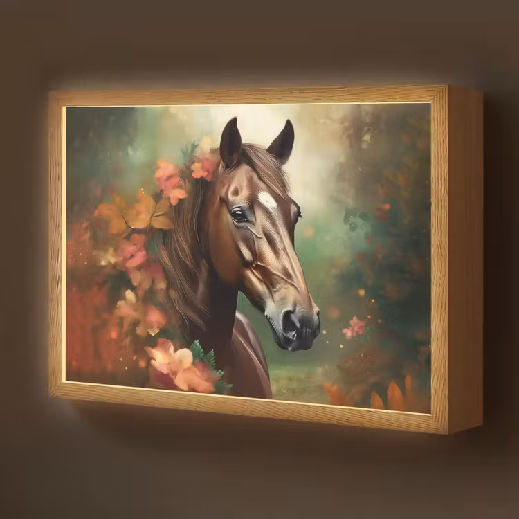 Paard - Bloemen - Natuur - Dieren - Bos - Oranje Light Box met batterij (Wandlamp kind) middel -z3d_website