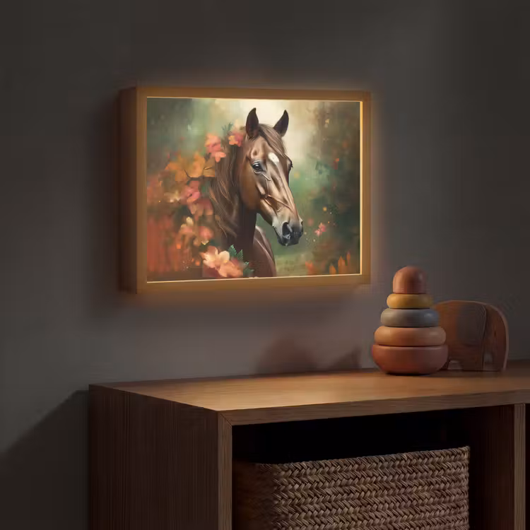 Paard - Bloemen - Natuur - Dieren - Bos - Oranje Light Box met batterij (Wandlamp kind) middel -sfeer5_kind