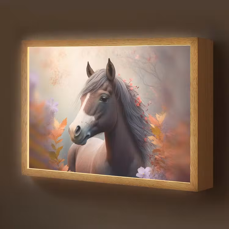 Paard - Bloemen - Natuur - Paars - Dieren Light Box met batterij (Wandlamp kind) middel -z3d_website
