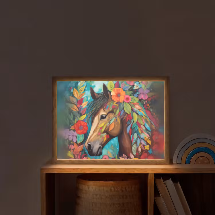 Paard - Bloemen - Schilderij - Natuur - Verf Light Box met batterij (Wandlamp kind) middel -sfeer1_kind