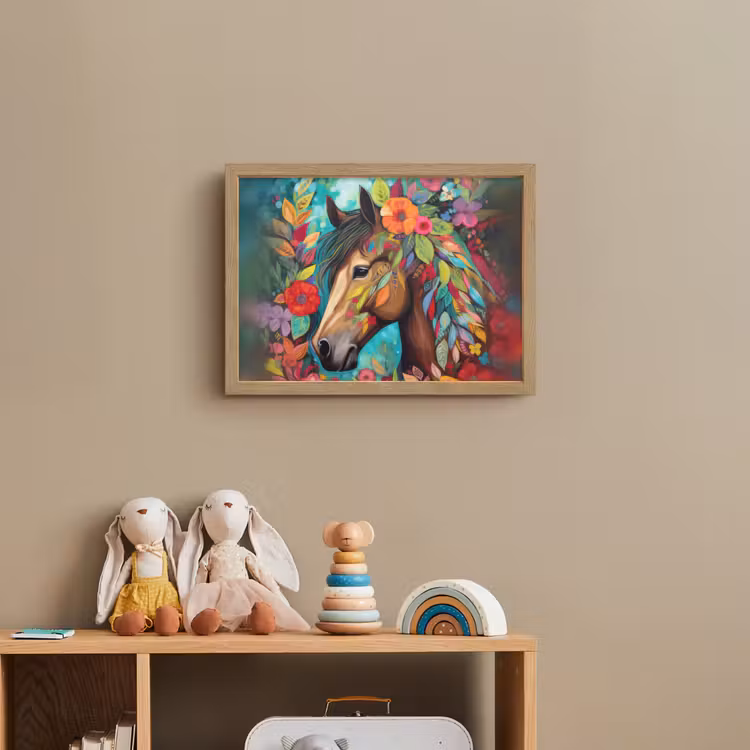 Paard - Bloemen - Schilderij - Natuur - Verf Light Box met batterij (Wandlamp kind) middel -sfeer2_kind
