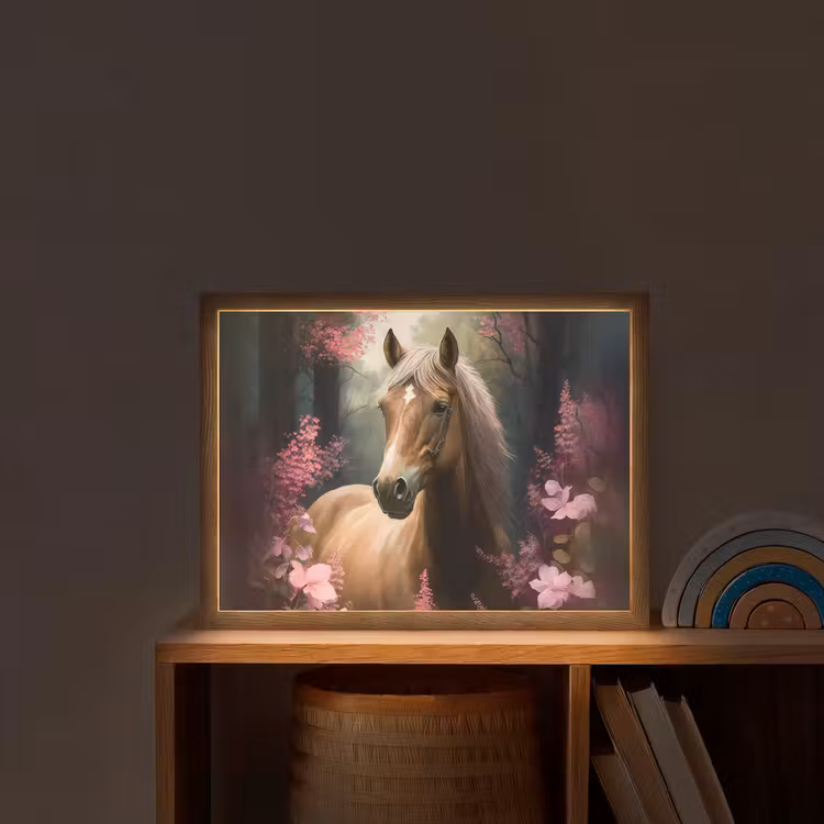 Paard - Bloemen - Roze - Natuur - Bos Light Box met batterij (Wandlamp kind) middel -sfeer1_kind