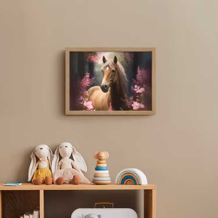 Paard - Bloemen - Roze - Natuur - Bos Light Box met batterij (Wandlamp kind) middel -sfeer2_kind