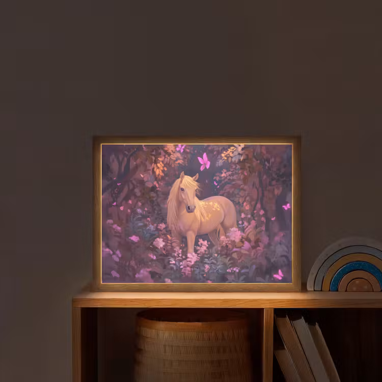 Paard - Bloemen - Paars - Vlinder Light Box met batterij (Wandlamp kind) middel -sfeer1_kind
