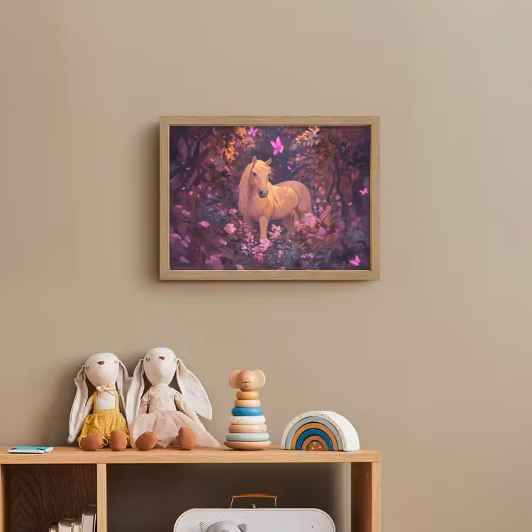 Paard - Bloemen - Paars - Vlinder Light Box met batterij (Wandlamp kind) middel -sfeer2_kind