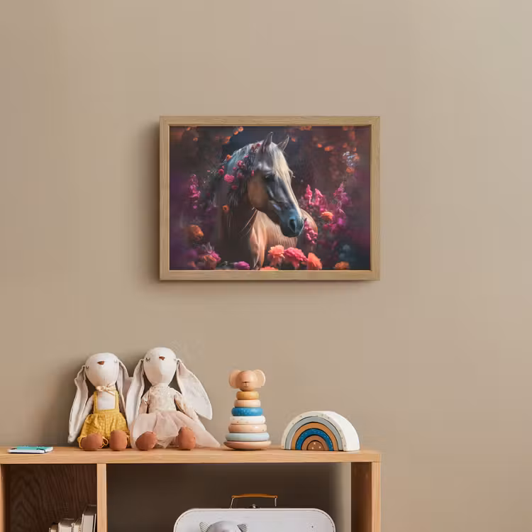 Paard - Bloemen - Paars - Oranje - Dieren Light Box met batterij (Wandlamp kind) middel -sfeer2_kind