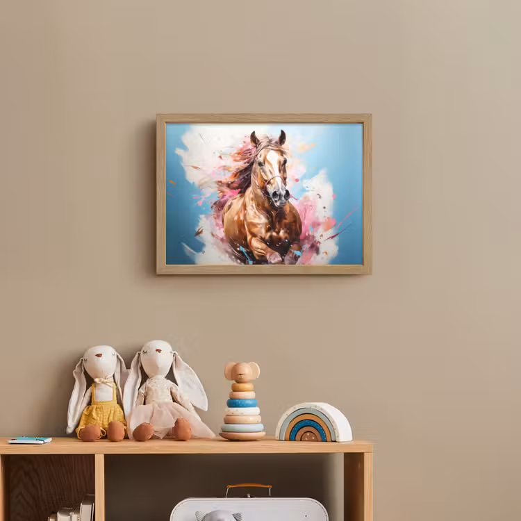 Paard - Meisjes - Blauw - Roze Light Box met batterij (Wandlamp kind) middel -sfeer2_kind