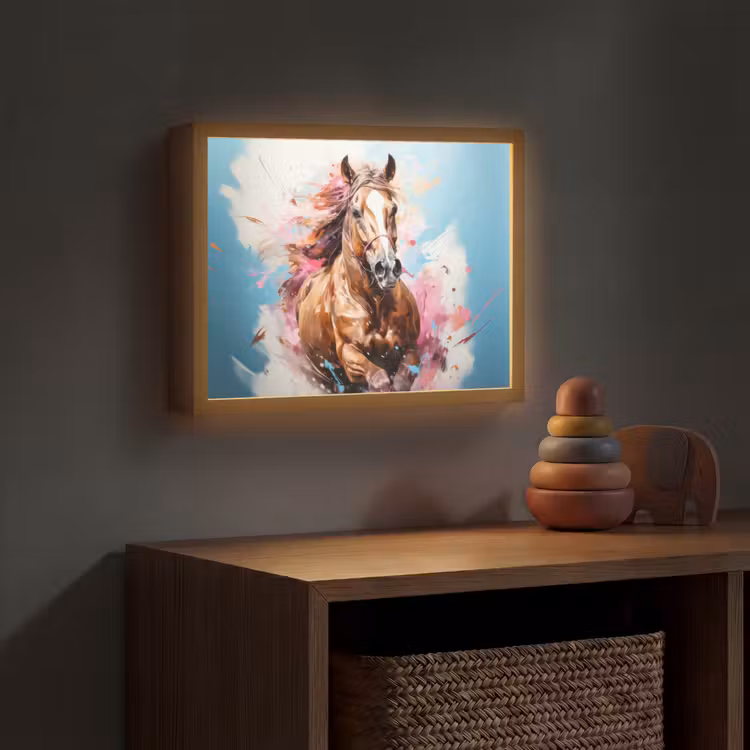 Paard - Meisjes - Blauw - Roze Light Box met batterij (Wandlamp kind) middel -sfeer5_kind