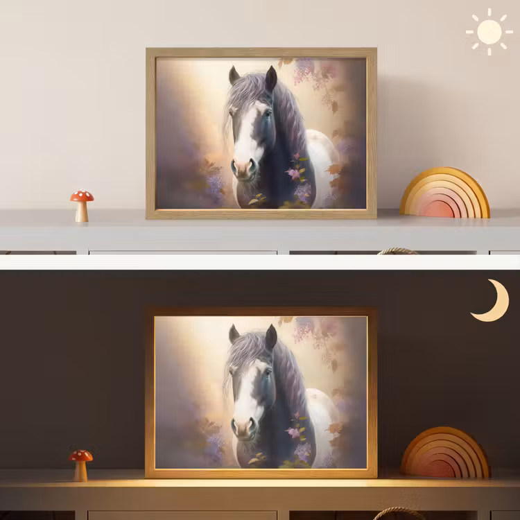 Paard - Natuur - Dieren - Bloemen - Paars Light Box met batterij (Wandlamp kind) middel -sfeer3_kind
