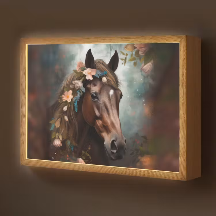 Paard - Natuur - Bloemen - Dieren - Bos Light Box met batterij (Wandlamp kind) middel -z3d_website