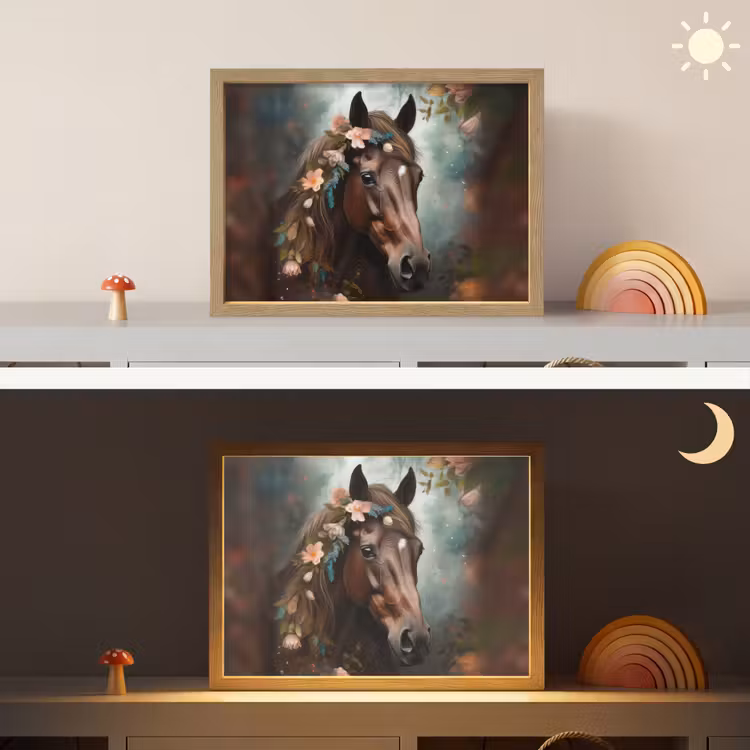 Paard - Natuur - Bloemen - Dieren - Bos Light Box met batterij (Wandlamp kind) middel -sfeer3_kind