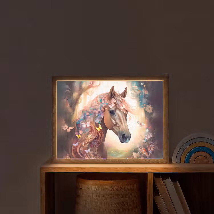 Paard - Natuur - Bloemen - Vlinders - Bos Light Box met batterij (Wandlamp kind) middel -sfeer1_kind